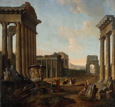 Figures Amidst a Capriccio of Ruins by Giovanni Paolo Pannini